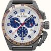 Men'S TW Steel | Tw Steel Damon Hill Chronograph Limited Edition (46Mm) White Satin Dial / Dark Blue Leather Strap