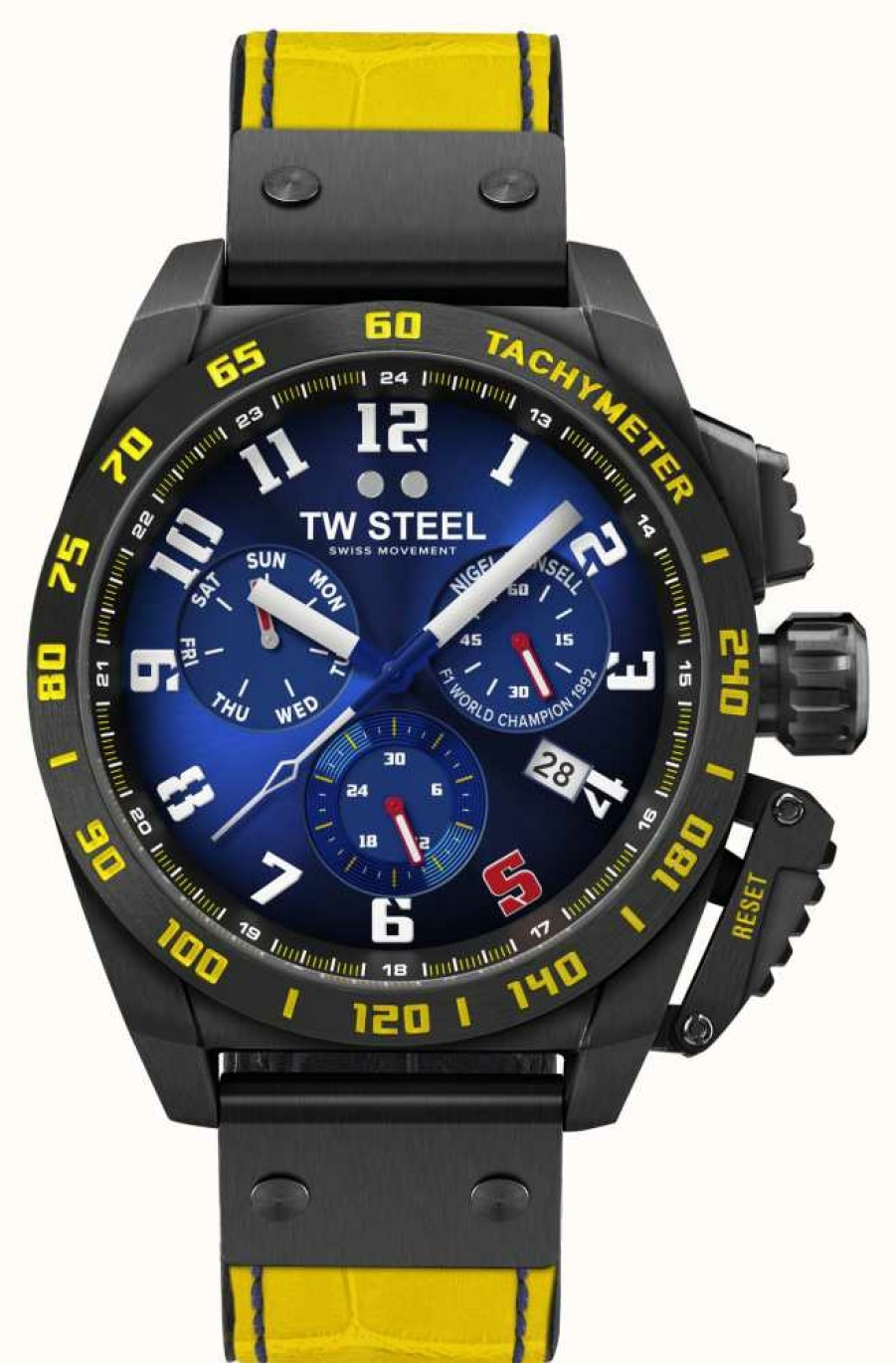 Men'S TW Steel | Tw Steel Nigel Mansell Chronograph Limited Edition (46Mm) Blue Sunburn Dial / Yellow Leather Strap