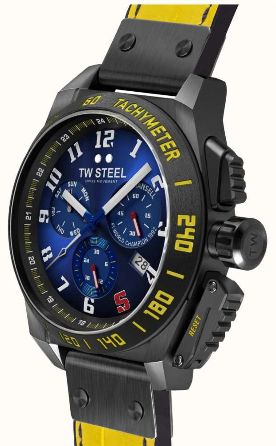 Men'S TW Steel | Tw Steel Nigel Mansell Chronograph Limited Edition (46Mm) Blue Sunburn Dial / Yellow Leather Strap