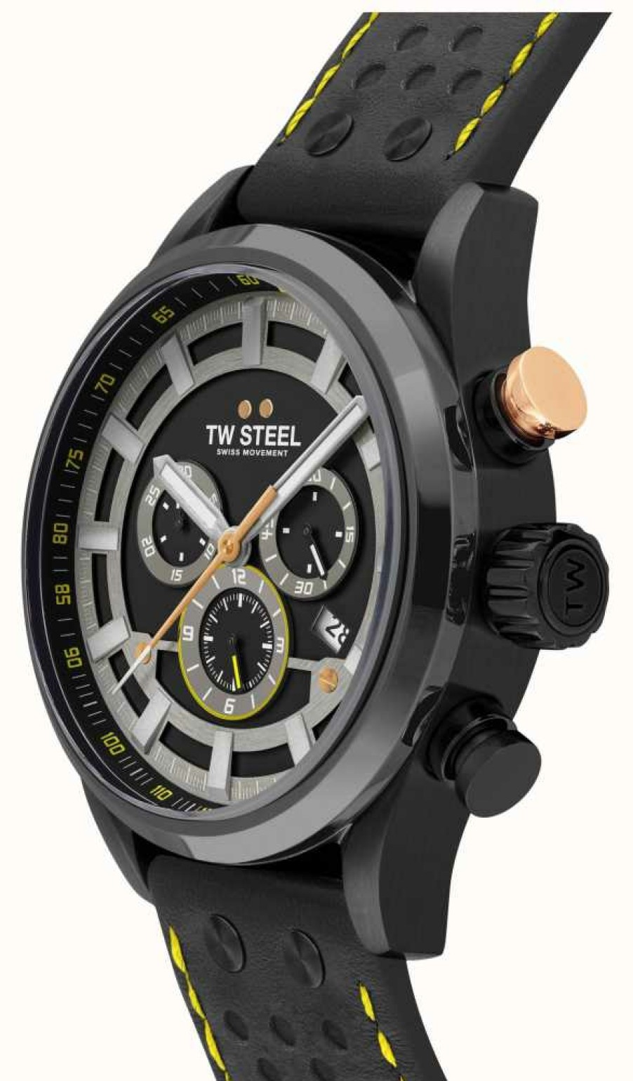 Men'S TW Steel | Tw Steel Swiss Volante Fast Lane Limited Edition (48Mm) Black Dial / Black Leather Racing Strap