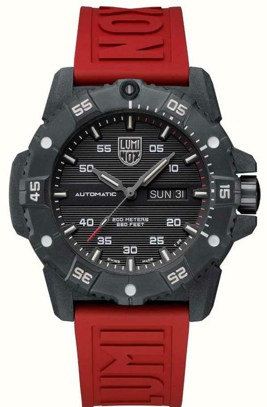 Men'S Luminox | Luminox Sea Master Carbon Seal 3800 Series Red Strap