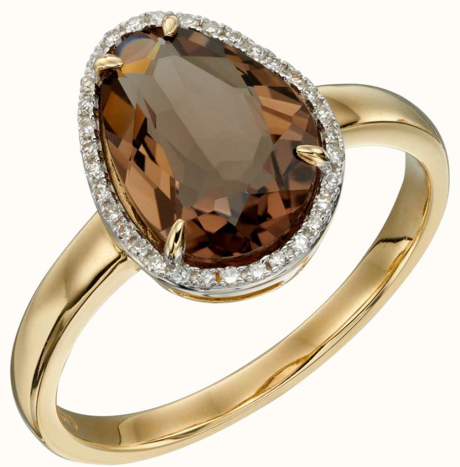 Jewelry Elements Gold | Elements Gold 9Ct Yellow Gold Irregular Smoky Quartz Diamond Ring