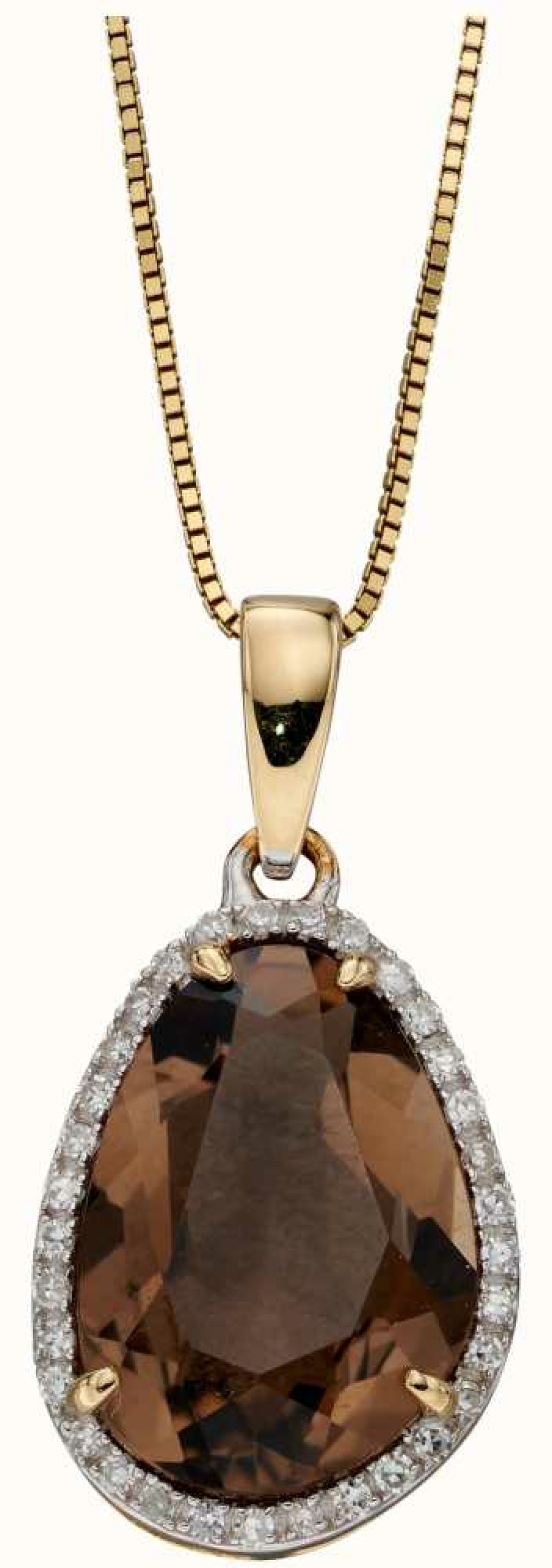 Jewelry Elements Gold | Elements Gold 9Ct Yellow Gold Irregular Smoky Quartz Diamond Pendant Only