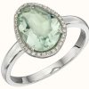 Jewelry Elements Gold | Elements Gold 9Ct White Gold Diamond Irregular Green Fluorite Ring