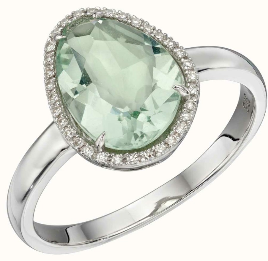 Jewelry Elements Gold | Elements Gold 9Ct White Gold Diamond Irregular Green Fluorite Ring