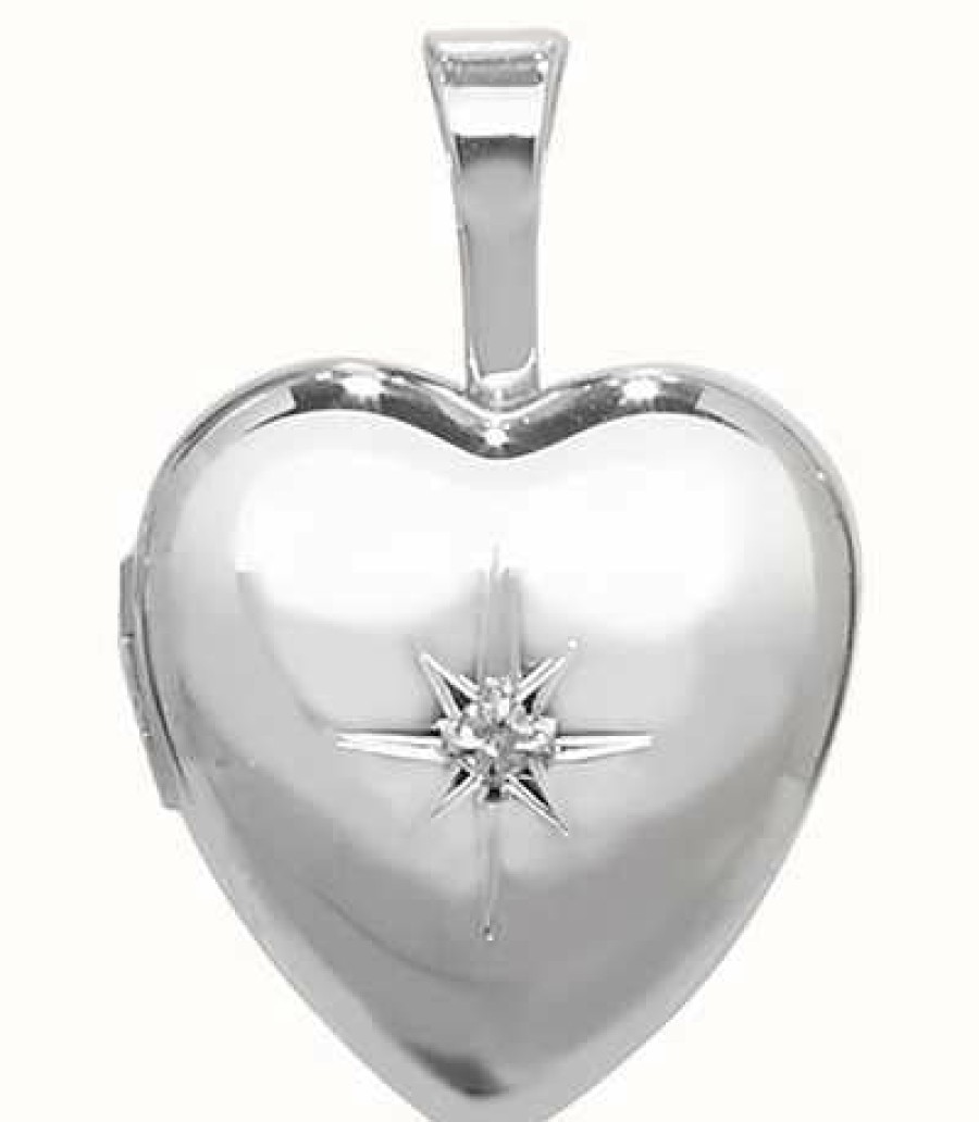 Jewelry James Moore | James Moore Th Silver 0.01Ct Diamond Set Heart Shaped Locket Pendant