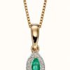 Jewelry Elements Gold | Elements Gold 9Ct Yellow Gold Diamond Emerald Oval 3 Drop Pendant