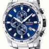 Men'S Festina | Festina Chronograph Blue Dial Stainless Steel Strap