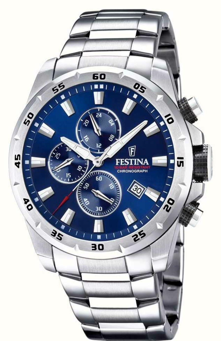 Men'S Festina | Festina Chronograph Blue Dial Stainless Steel Strap