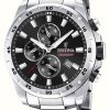 Men'S Festina | Festina Chronograph Black Dial Stainless Steel Bracelet