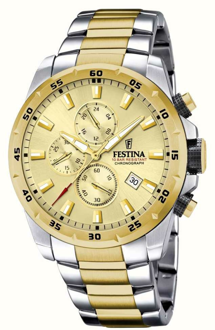 Men'S Festina | Festina Men'S Chronograph | Gold Dial | Two Tone Bracelet