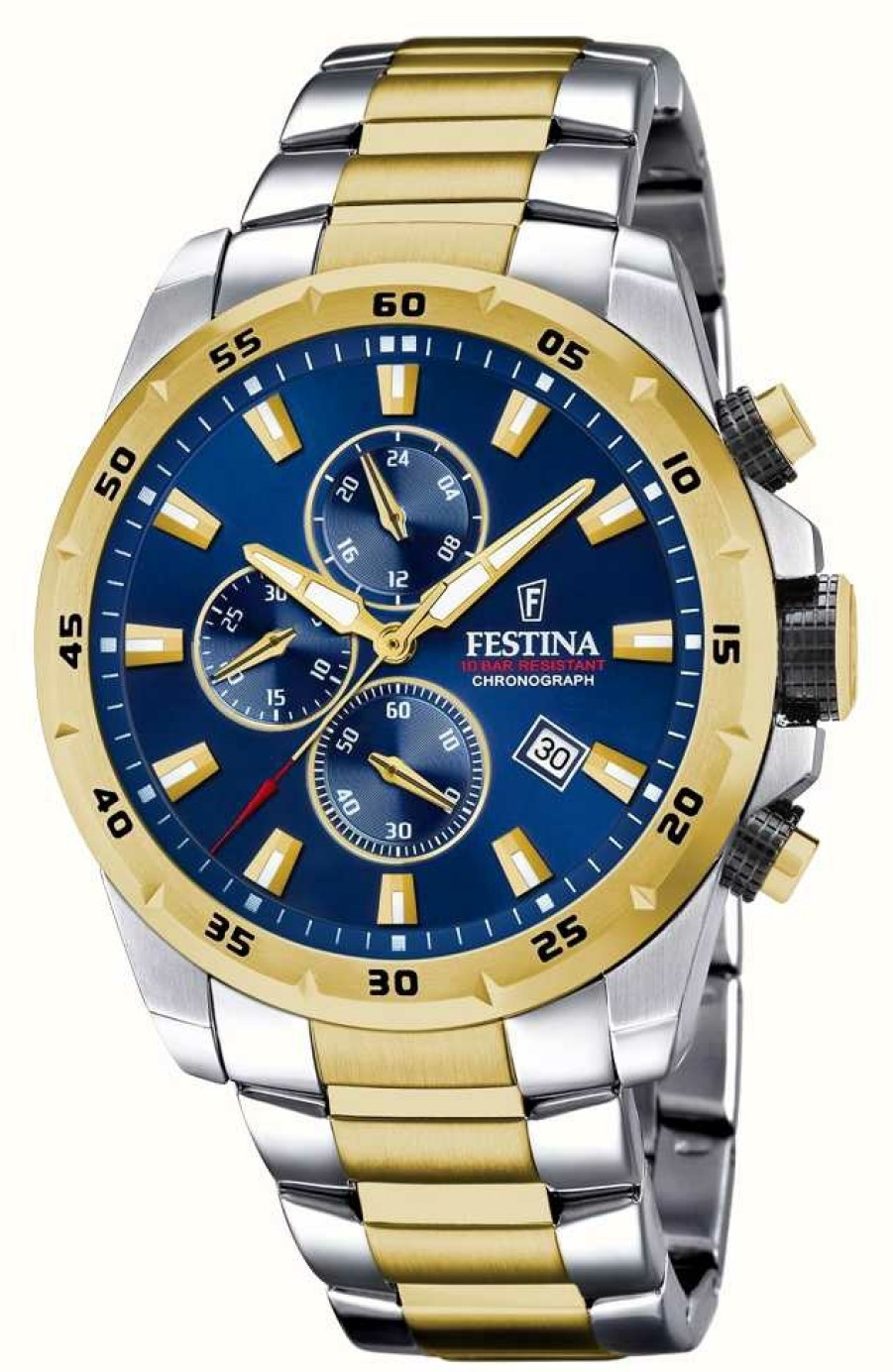 Men'S Festina | Festina Men'S Chronograph | Blue Dial | Two Tone Bracelet