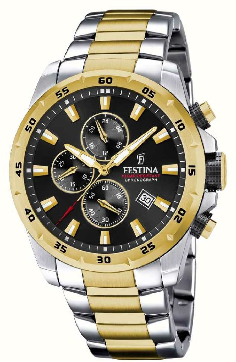 Men'S Festina | Festina Men'S Chronograph | Black Dial | Two Tone Bracelet