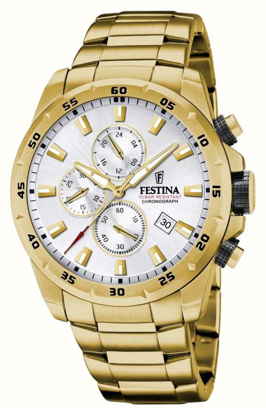 Men'S Festina | Festina Men'S Chronograph | Silver Dial | Gold Pvd Watch