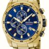 Men'S Festina | Festina Men'S Chronograph | Blue Dial | Gold Pvd Bracelet