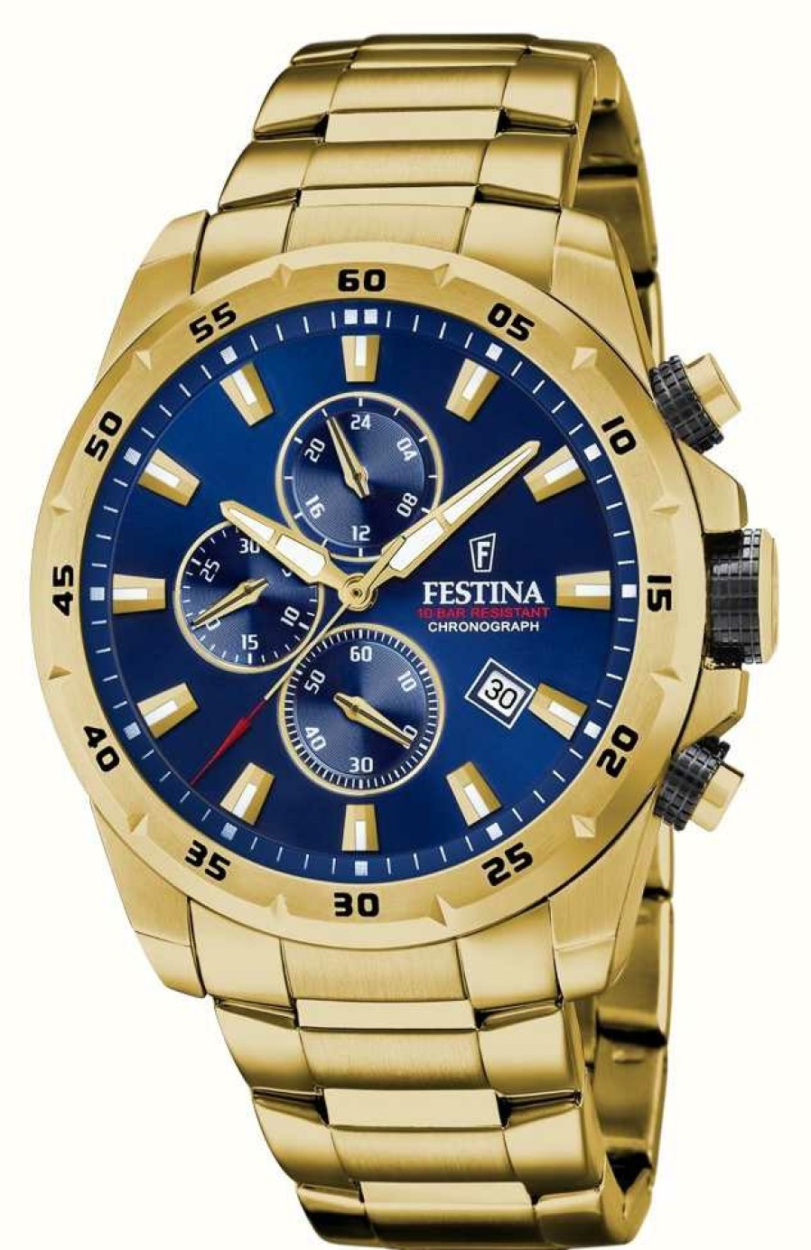 Men'S Festina | Festina Men'S Chronograph | Blue Dial | Gold Pvd Bracelet