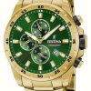 Men'S Festina | Festina Men'S Chronograph | Green Dial | Gold Pvd Plated Bracelet