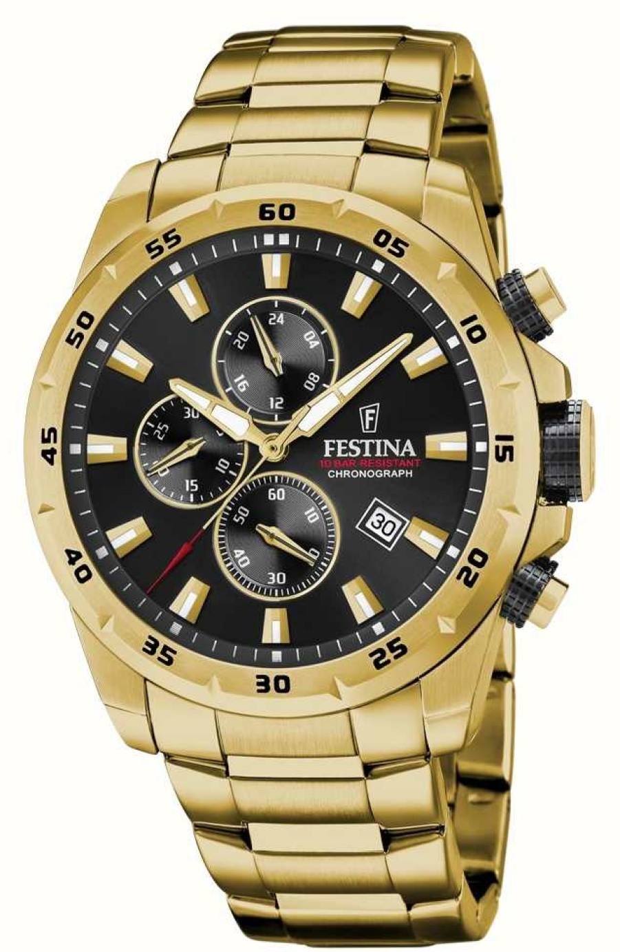 Men'S Festina | Festina Men'S Chrono Sport | Black Dial | Gold Pvd Plated Bracelet