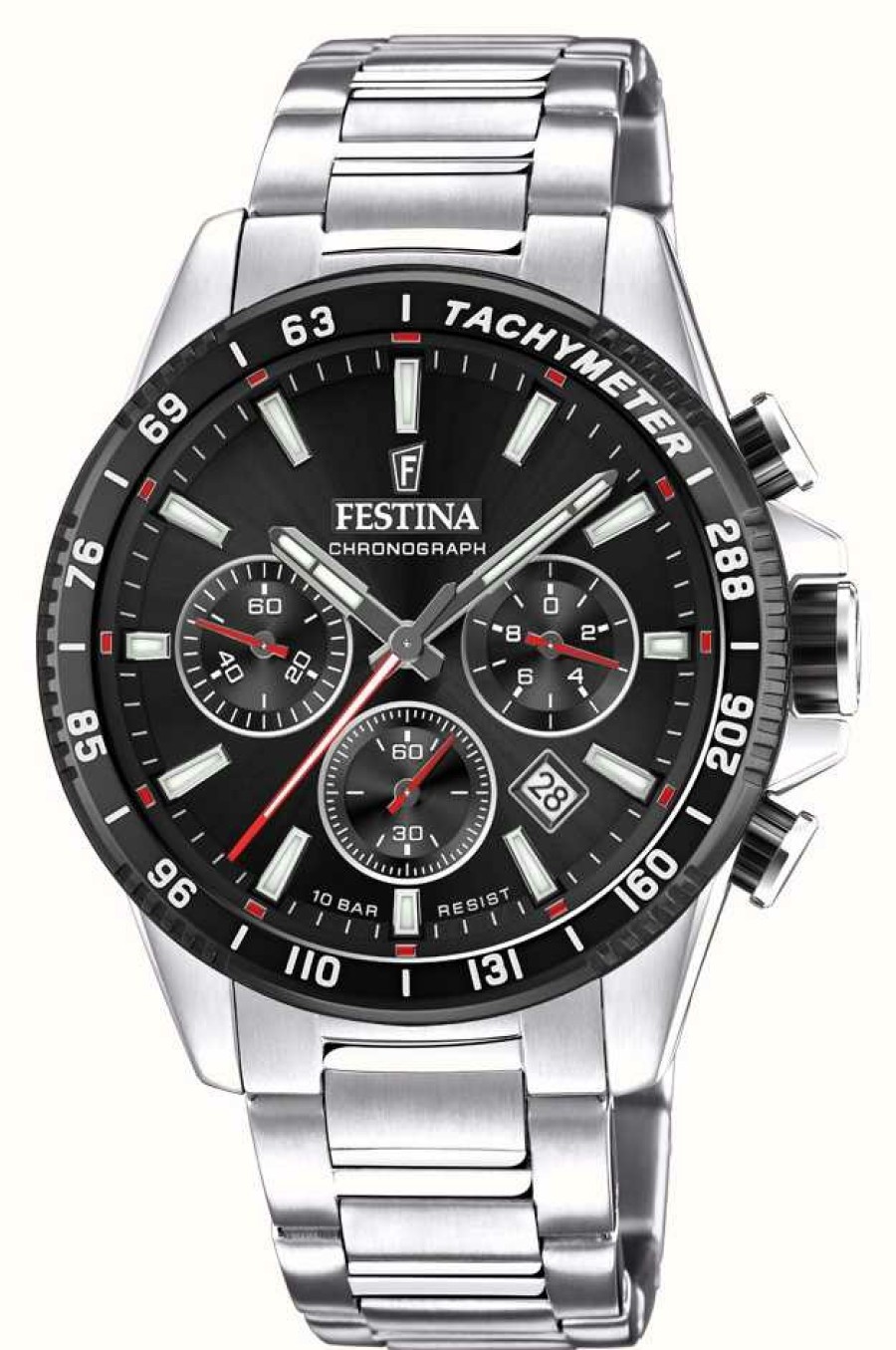 Men'S Festina | Festina Chronograph Black Dial Stainless Steel Watch