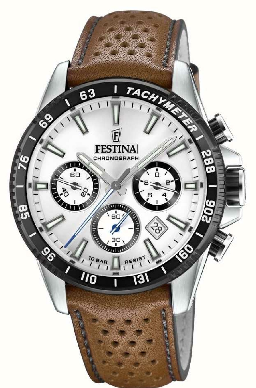 Men'S Festina | Festina Men'S Chronograph Brown Leather Strap Watch