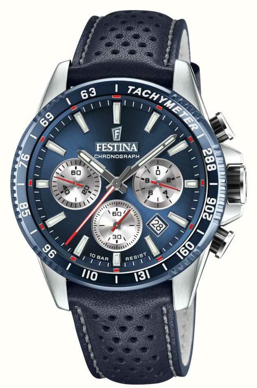 Men'S Festina | Festina Men'S Chronograph | Blue Dial | Blue Leather Strap