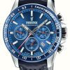 Men'S Festina | Festina Chronograph Blue Perforated Leather Strap