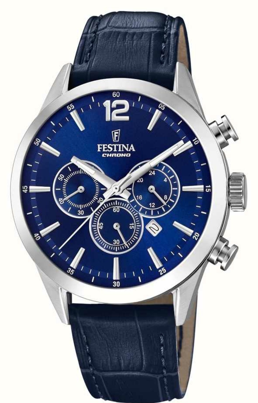 Men'S Festina | Festina Men'S Chronograph | Blue Dial | Blue Leather Strap