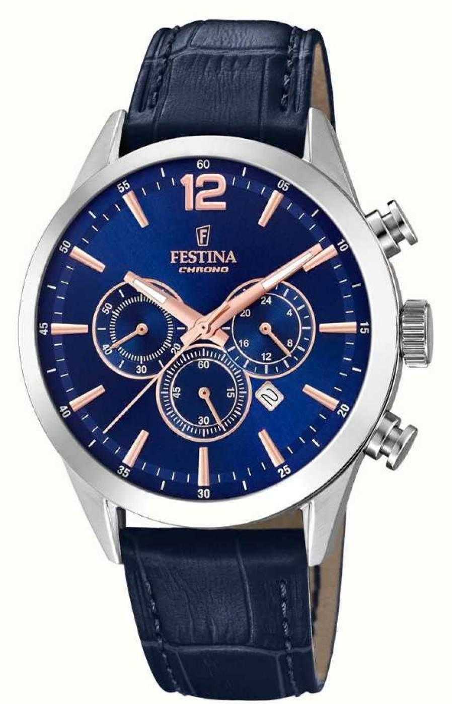 Men'S Festina | Festina Men'S Chronograph | Blue Dial | Blue Leather Strap