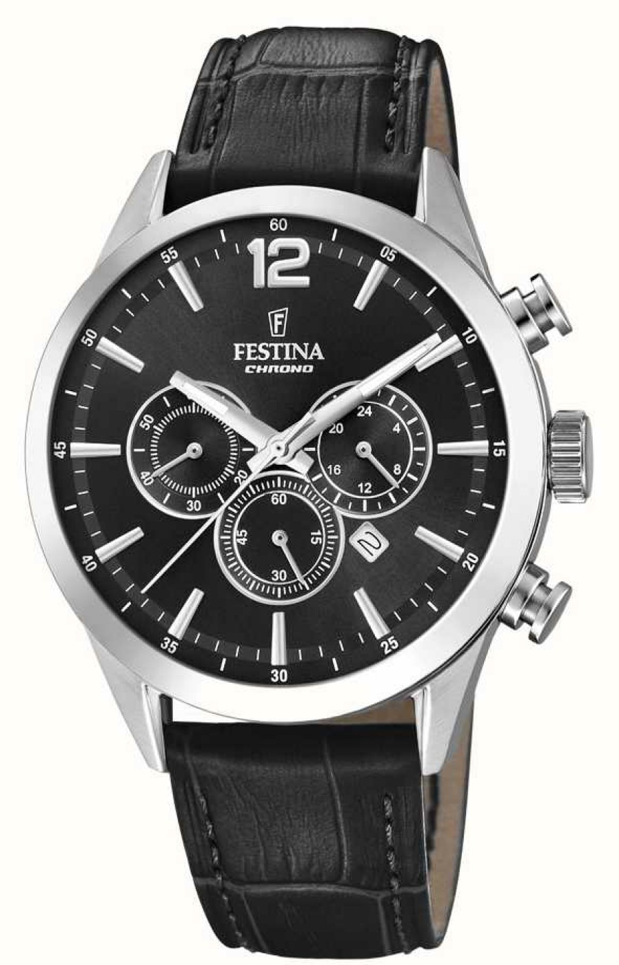 Men'S Festina | Festina Chronograph Black Leather Strap