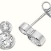 Jewelry James Moore | James Moore Th Silver Round Cubic Zirconia Double Drop Earrings