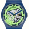 Men'S Swatch | Swatch New Gent Green Anatomy Blue Silicone Watch