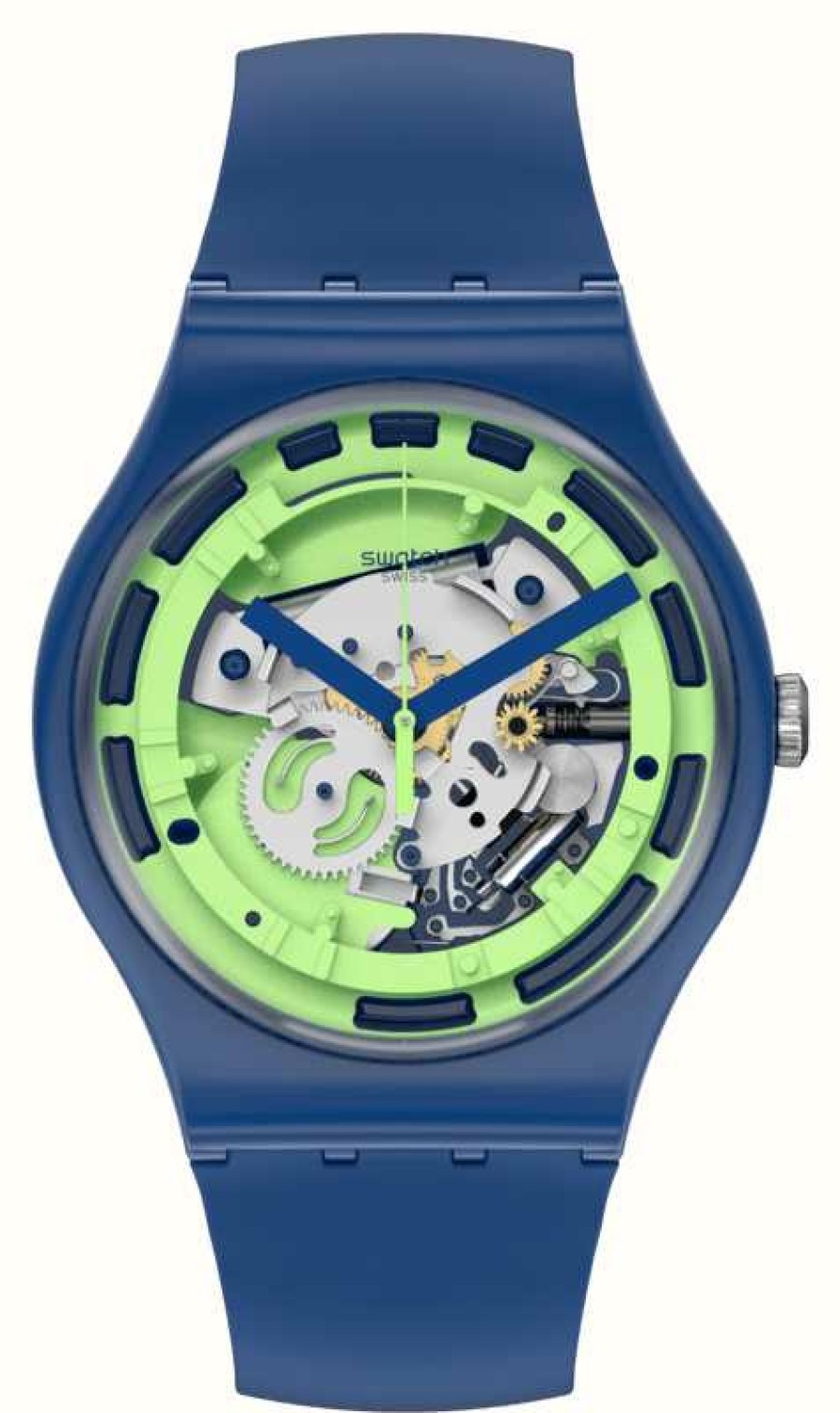 Men'S Swatch | Swatch New Gent Green Anatomy Blue Silicone Watch