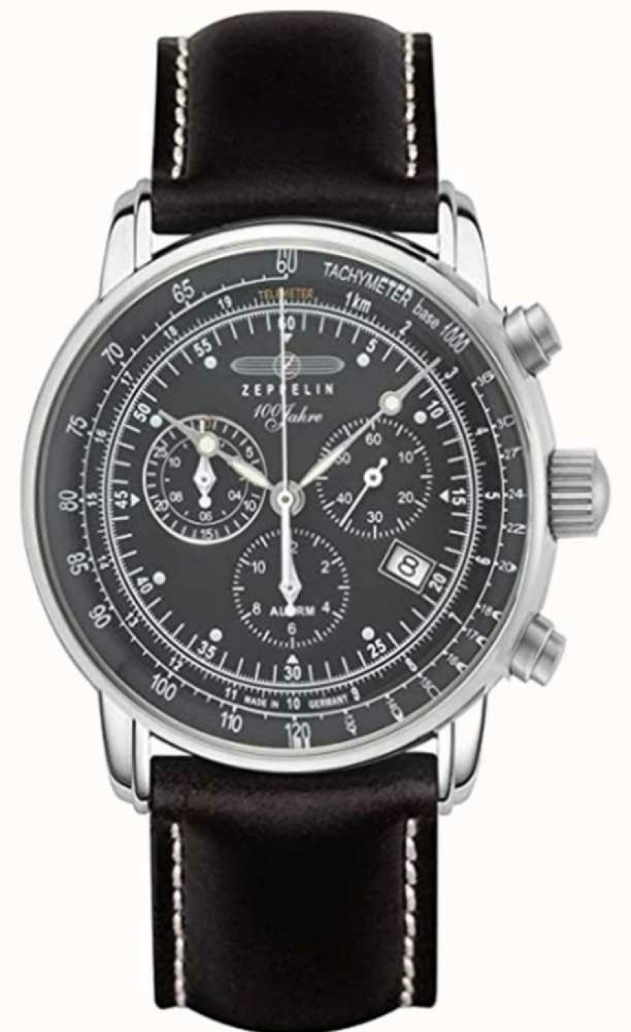 Men'S Zeppelin | Zeppelin | Series 100 Years | Chronograph Date | Black Leather Strap