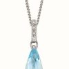 Jewelry Elements Gold | Elements Gold 9Ct White Gold Blue Topaz Long Tear Drop Pendant