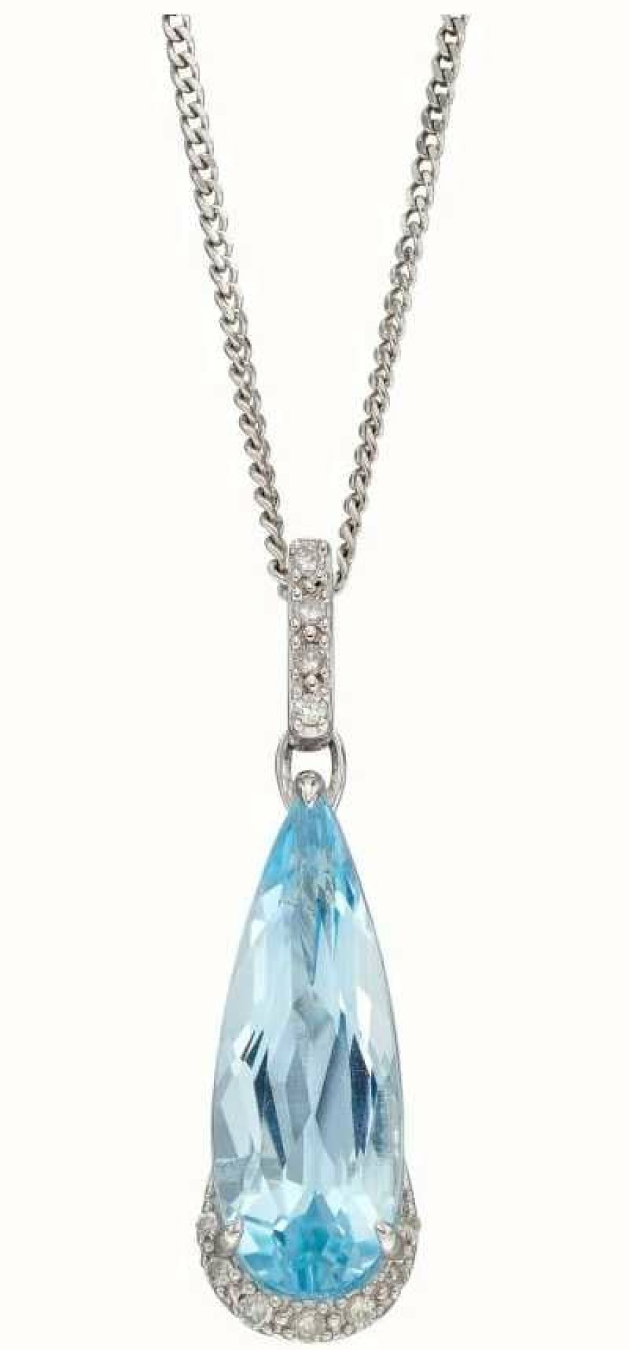 Jewelry Elements Gold | Elements Gold 9Ct White Gold Blue Topaz Long Tear Drop Pendant