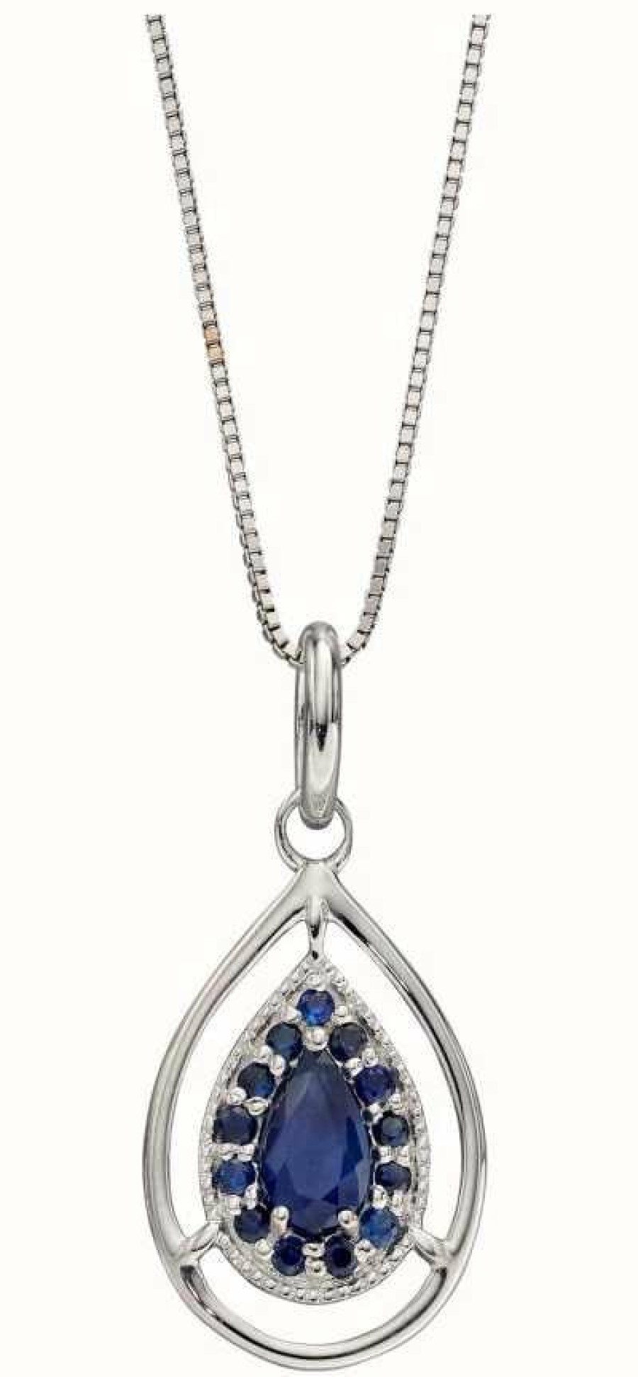 Jewelry Elements Gold | Elements Gold 9Ct White Gold Sapphire Tear Drop Pend