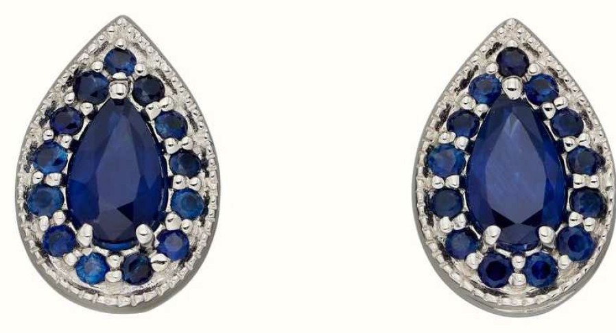 Jewelry Elements Gold | Elements Gold 9Ct White Gold Sapphire Tear Drop Studs