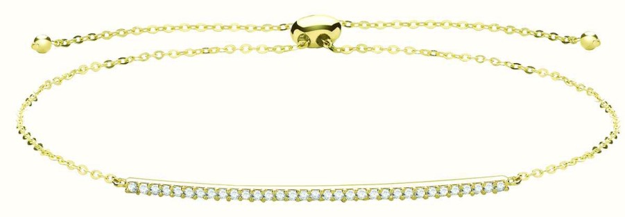 Jewelry James Moore | James Moore Th 9Ct Yellow Gold Cubic Zirconia Bar Pull Bracelet