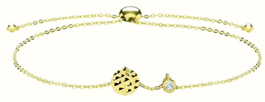 Jewelry James Moore | James Moore Th 9Ct Yellow Gold Cubic Zirconia Disc Pull Bracelet