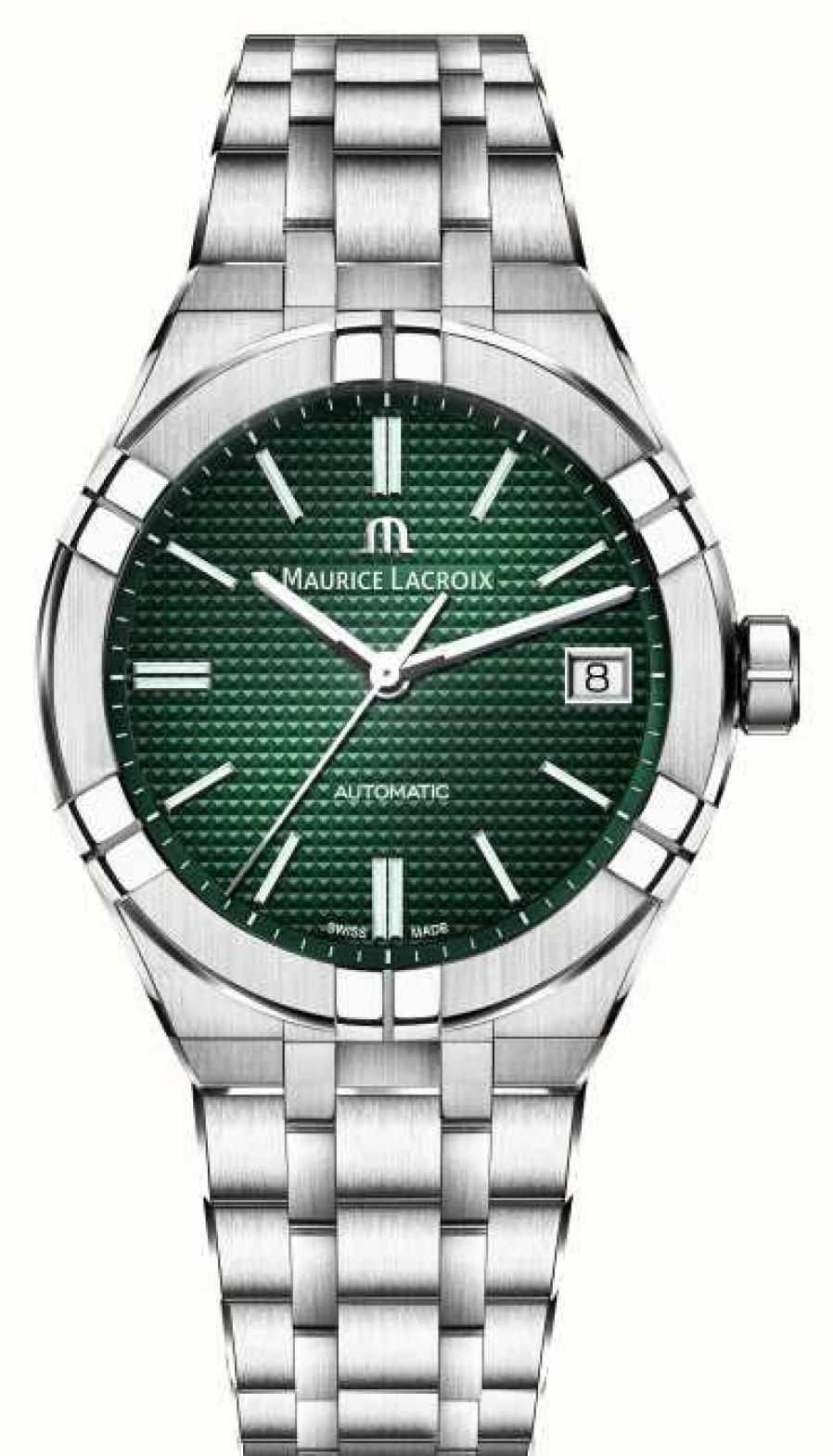 Men'S Maurice Lacroix | Maurice Lacroix Aikon Automatic (39Mm) Green Clous De Paris Dial / Stainless Steel