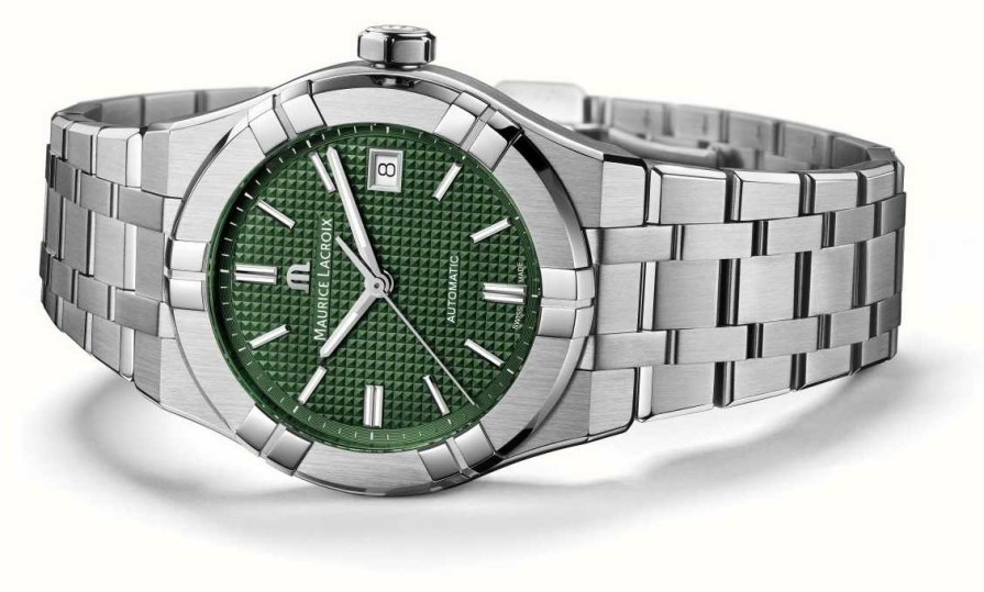 Men'S Maurice Lacroix | Maurice Lacroix Aikon Automatic (39Mm) Green Clous De Paris Dial / Stainless Steel