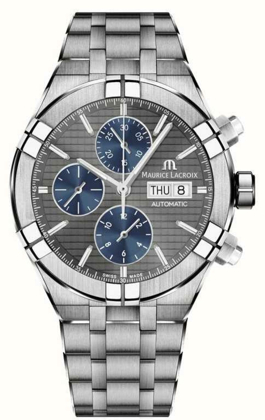 Men'S Maurice Lacroix | Maurice Lacroix Aikon Automatic Chronograph Titanium Day/Date (44Mm) Grey Dial / Stainless Steel