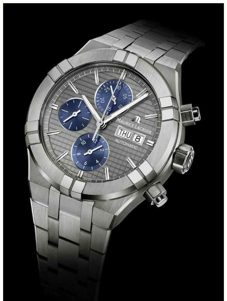 Men'S Maurice Lacroix | Maurice Lacroix Aikon Automatic Chronograph Titanium Day/Date (44Mm) Grey Dial / Stainless Steel