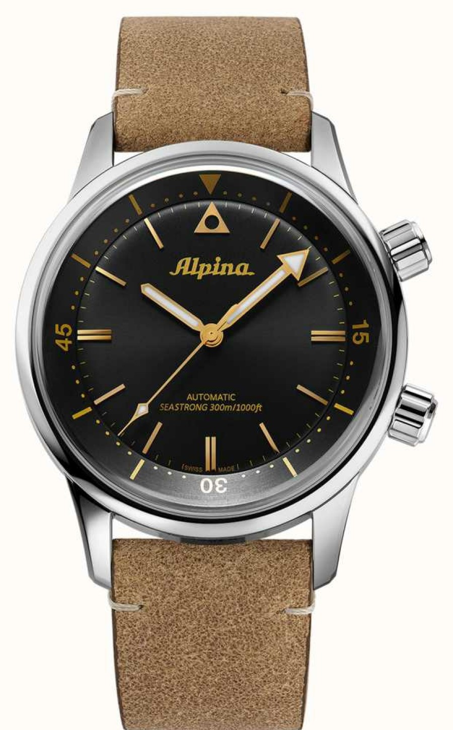 Men'S Alpina | Alpina Seastrong Diver 300 Heritage (42Mm) Black Dial / Brown Leather