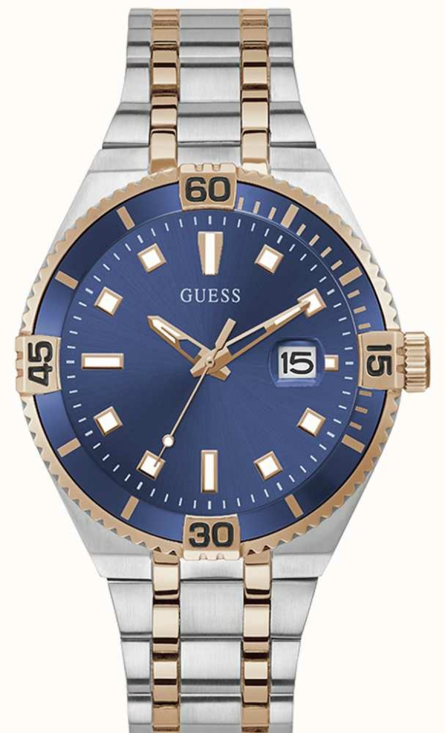 Men'S Guess | Guess Premier Men'S Blue Dial Two Tone Bracelet Watch