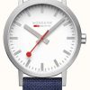 Men'S Mondaine | Mondaine Classic 40 Mm Deep Ocean Blue Textile Strap