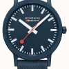 Men'S Mondaine | Mondaine Essence 41Mm | Deep Ocean Blue Strap | Blue Dial