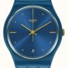 Men'S Swatch | Swatch Pearlyblue Silicone Strap Watch