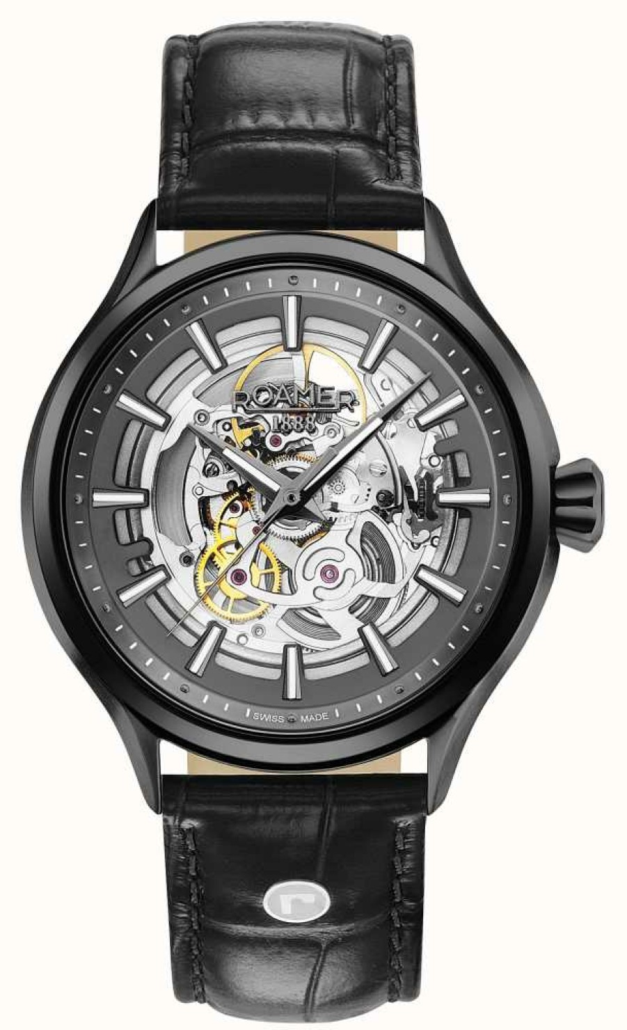 Men'S Roamer | Roamer Competence Skeleton Iii Black Leather Strap