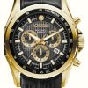 Men'S Roamer | Roamer Rockshell Mark Iii Chrono Black Dial Black Leather Strap Gold Ip